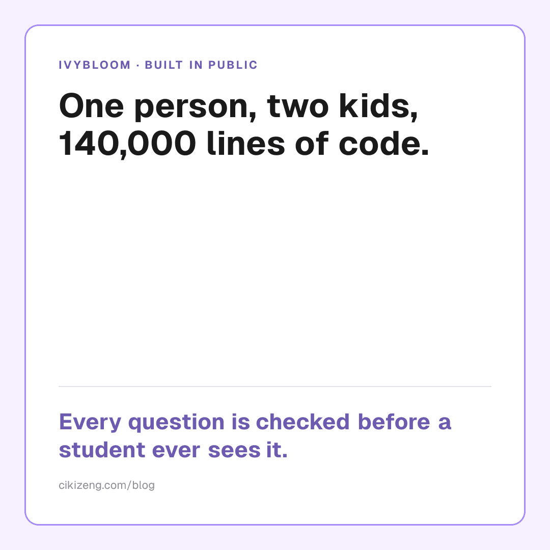 IvyBloom — one person, two kids, 140,000 lines of code.